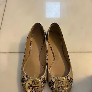 Tory Burch Snakeskin Flats with Gold Emblem